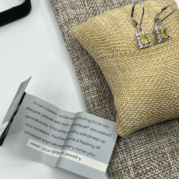 Epiphany Diamonique Yellow Stone Lever-Back Earrings – Vintage Sparkling Beauty - Picture 12 of 16